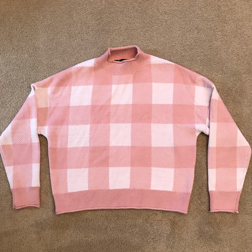 Zesica Boxy Checker Board Sweater NEW Size XL Mauve Pink Cozy Soft Girl Coquette